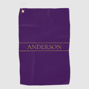 Elegante Aanpasbare Tekst Goud & Diep Paars Golfhanddoek