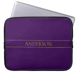 Elegante Aanpasbare Tekst Goud & Diep Paars Laptop Sleeve