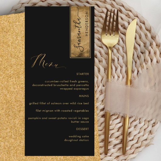 Elegante Aanpassing met Naam Gast Zwart en Goud Menu
