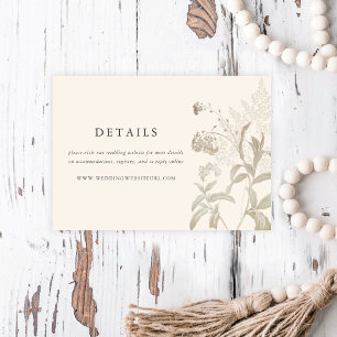 Elegante aardachtige bloemencrème bruiloft details informatiekaartje