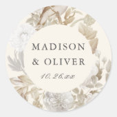 Elegante aardachtige bloemencrème bruiloft gunst ronde sticker (Voorkant)