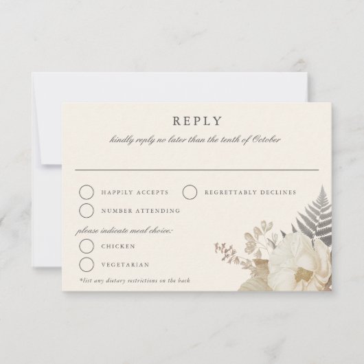 Elegante aardachtige bloemencrème bruiloft RSVP (Voorkant)