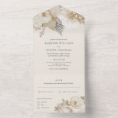 Elegante aardachtige bloemige botanische crème bru all in one uitnodiging (Binnen)