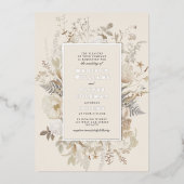 Elegante aardachtige bloemige chique crème bruilof folie uitnodiging (Voorkant)