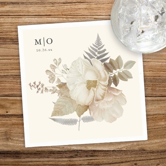 Elegante aardachtige bloemige chique crème bruilof servet