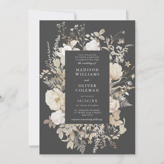 Elegante aardachtige bloemige chique donkergrijze kaart (Voorkant)