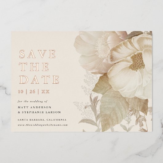 Elegante aardachtige bloemige non-foto bewaar de d folie uitnodiging (Voorkant)