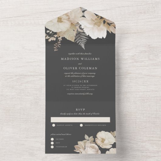 Elegante aardachtige Moody Botanische Bloemen Brui All In One Uitnodiging (Binnen)