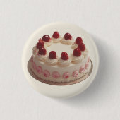 Elegante aardbeiencake ronde button 3,2 cm (Voorkant)