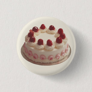 Elegante aardbeiencake ronde button 3,2 cm