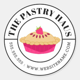 Elegante aardbeientaart en gebogen tekst ronde sticker