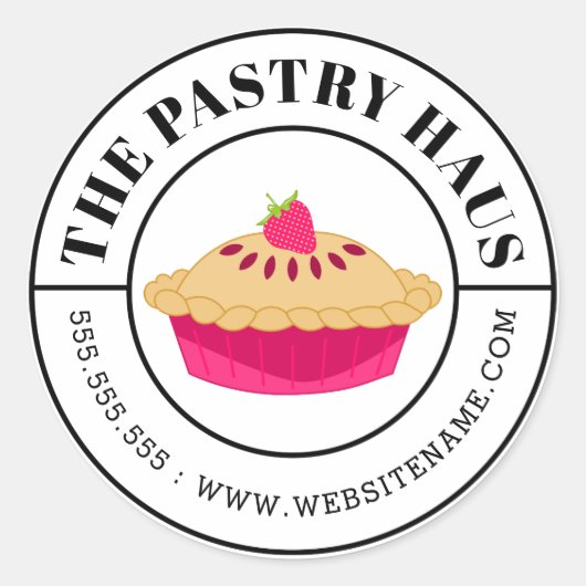 Elegante aardbeientaart en gebogen tekst ronde sticker (Voorkant)