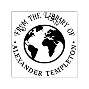 Elegante aarde wereldbol kaart bibliotheek boek zelfinktende stempel