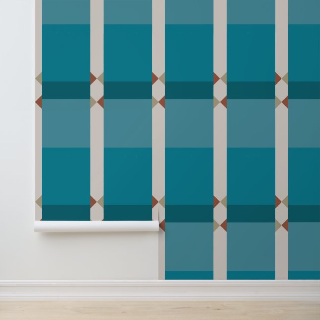 Elegante aardetinten blauw grijs en bruin geometri behang (Applicatie)