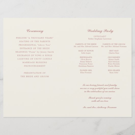 Elegante aardetinten bloemenbruiloft ceremonie (Achterkant)