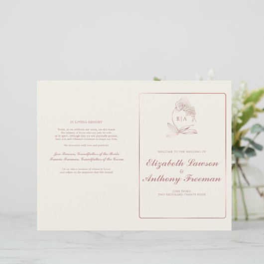 Elegante aardetinten bloemenbruiloft ceremonie (Staand voorkant)