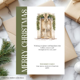 Elegante aardetinten Kerstmis deur wenskaart Feestdagenkaart