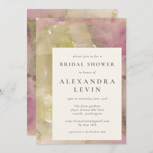 Elegante Aardse Abstracte Waterverf Bruidsborrel Kaart (Voorkant / Achterkant)