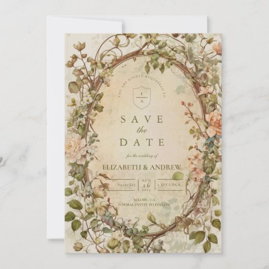 Elegante Aardse Boho Bloemboog Bruiloft Save The Date (Voorkant)