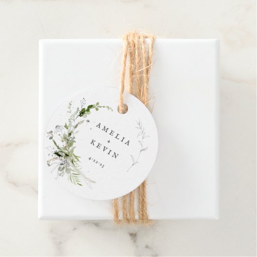 Elegante aardse groene personaliseerde namen datum bedankjes labels (In situ)