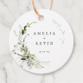 Elegante aardse groene personaliseerde namen datum bedankjes labels (Voorkant)