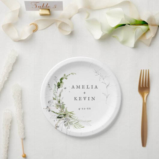 Elegante aardse groene persoonlijke namen datum papieren bordje (Huwelijk)