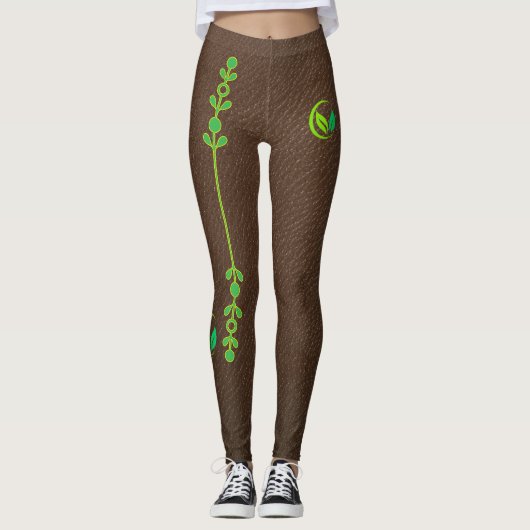 Elegante Aardse Leer Textuur Leggings (Voorkant)