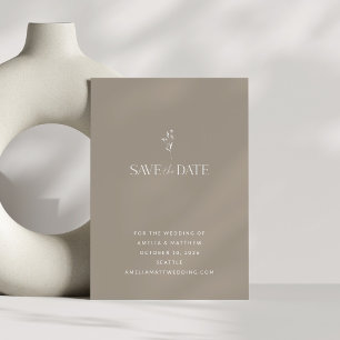 Elegante aardse minimalistische botanische taupe b save the date