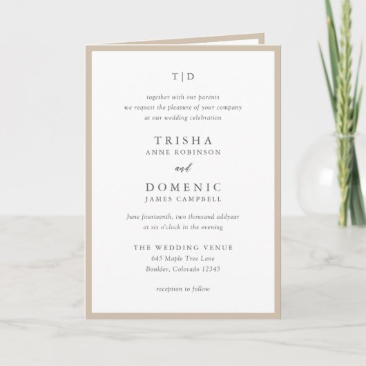Elegante aardse neutrale monogram moderne bruiloft (Voorkant)