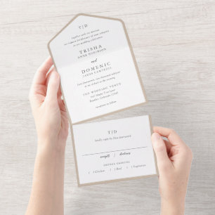 Elegante aardse neutrale monogram moderne trouw all in one uitnodiging