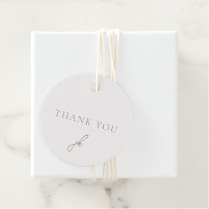 Elegante aardse neutrale script monogram bruiloft bedankjes labels