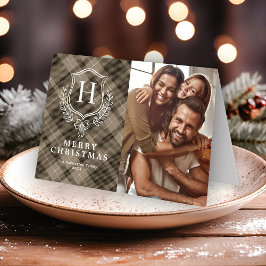 Elegante Aardse Plakken Monogram Foto Kerstmis Feestdagen Kaart