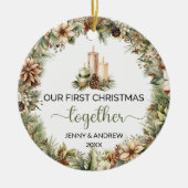 Elegante aardse tinten Onze Eerste Kerstmis Keramisch Ornament (Voorkant)