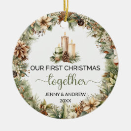 Elegante aardse tinten Onze Eerste Kerstmis Keramisch Ornament