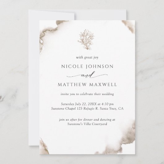 Elegante aardse tinten Waterverf, bloemenbruiloft Kaart (Voorkant)