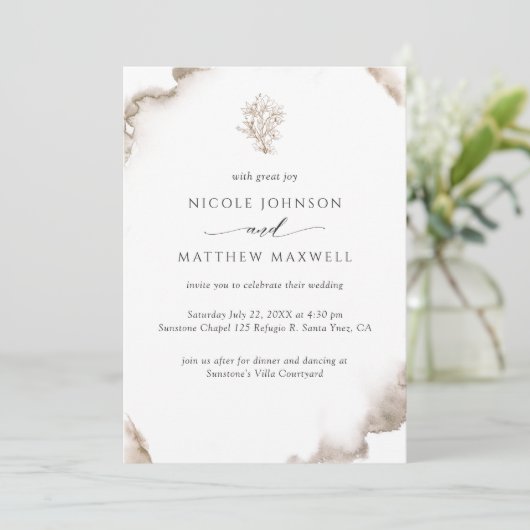 Elegante aardse tinten Waterverf, bloemenbruiloft Kaart (Staand voorkant)