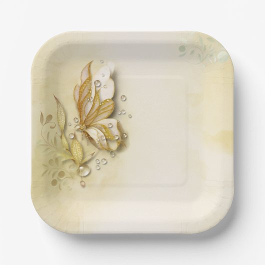 Elegante aardse vlinderpapier borden papieren bordje (Voorkant)