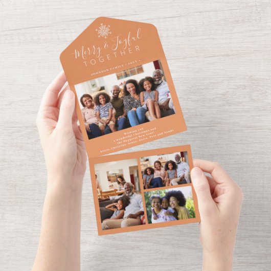 Elegante abrikoos minimale fotocollage vakantie all in one uitnodiging (Afscheurbaar)