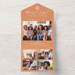 Elegante abrikoos minimale fotocollage vakantie all in one uitnodiging