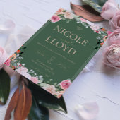 Elegante Abrikozen Groene Wildflower Bruiloft Kaart