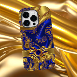 Elegante abstract blauwe gouden boog trim Case-Mate iPhone 14 pro hoesje