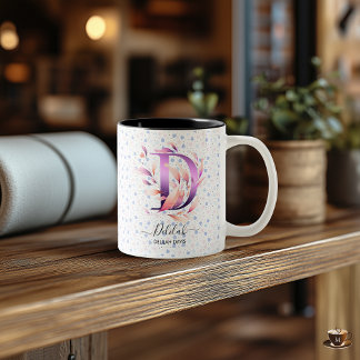 Elegante Abstract Boho Chic Bloemige Monogrammok - Tweekleurige Koffiemok