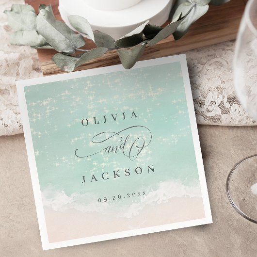 Elegante abstract glinsterend oceaan strand bruilo servet