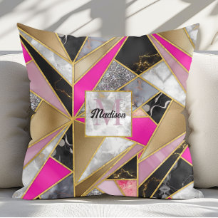 Elegante abstract roze zwart geometrisch kussen