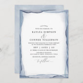 Elegante Abstract Stofblauwe Trouw Waterverf Kaart (Voorkant / Achterkant)