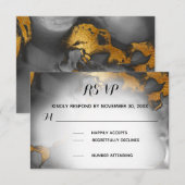 *~* Elegante Abstract Zwart Grijs Goud Glitter RSVP Kaartje (Voorkant / Achterkant)