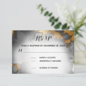 *~* Elegante Abstract Zwart Grijs Goud Glitters RSVP Kaartje (Staand voorkant)