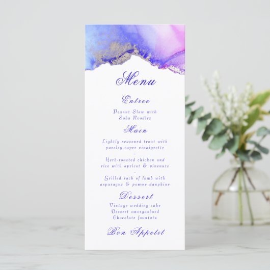 Elegante Abstracte Amethist White Wedding Menu (Staand voorkant)