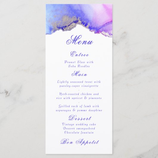 Elegante Abstracte Amethist White Wedding Menu (Voorkant)