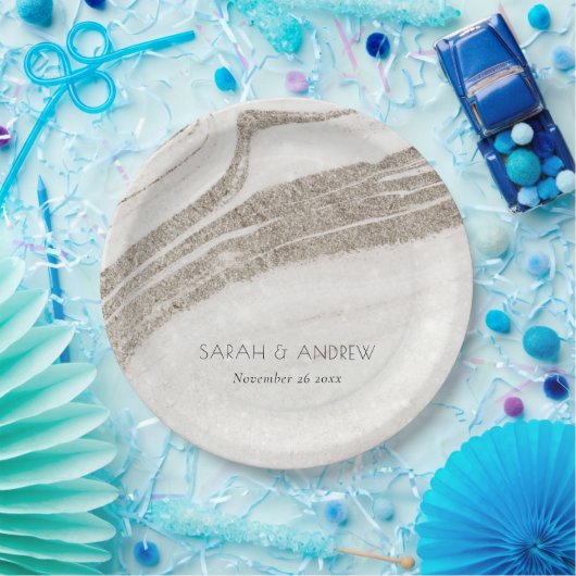 Elegante Abstracte Bleke Gouden Marmeren Agaten Br Papieren Bordje (Feest)